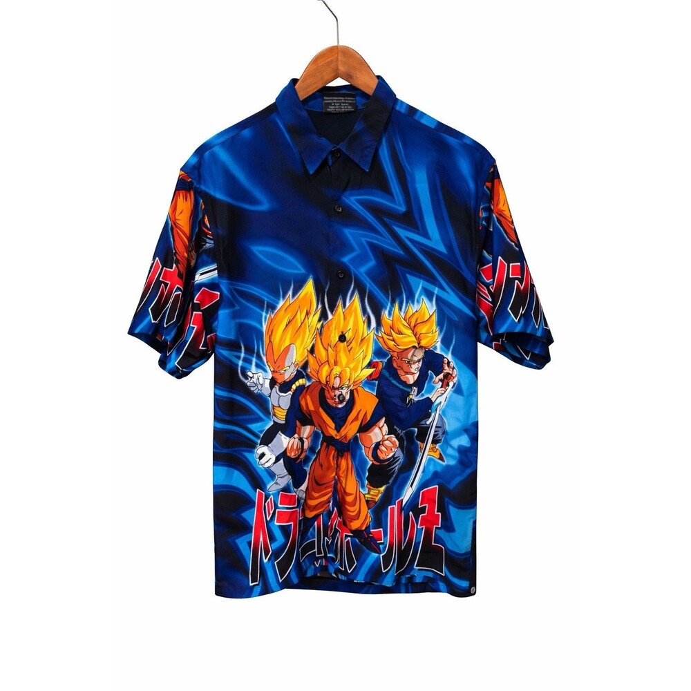 2001 Dragon Ball Z Super Saiyan Button-up Shirt Goku Vegeta and Trunks. Size XL